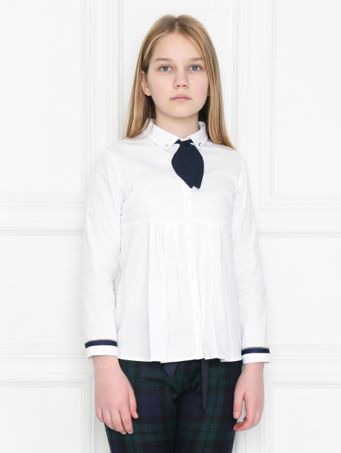 Блуза из хлопка с плиссировкой и с контрастным галстуком Aletta Couture - МодельВерхНиз