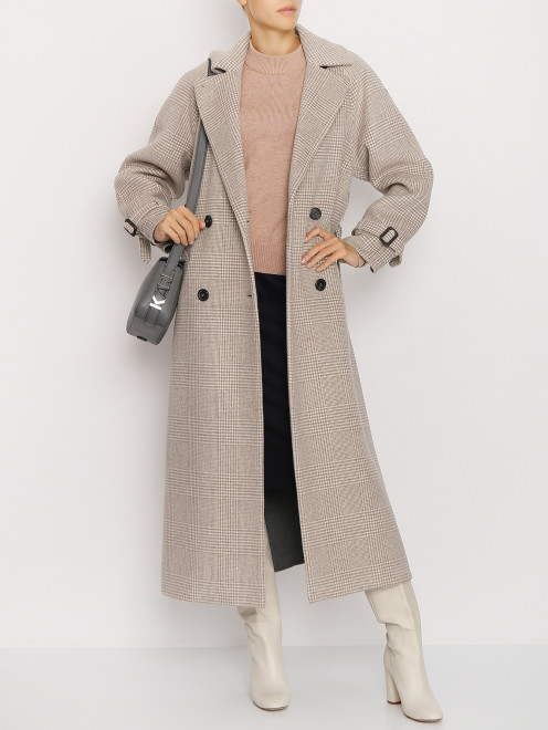 Двубортное пальто из шерсти с узором Weekend Max Mara - МодельОбщийВид