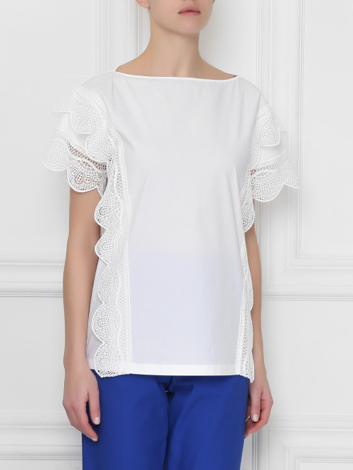 Блуза из хлопка с кружевной отделкой Alberta Ferretti - МодельВерхНиз