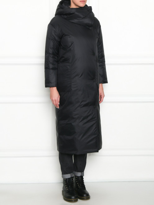 Утепленное пальто с капюшоном и накладными карманами Max&Co - МодельВерхНиз