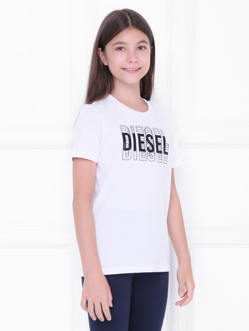 Хлопковая футболка с контрастным принтом Diesel - МодельВерхНиз