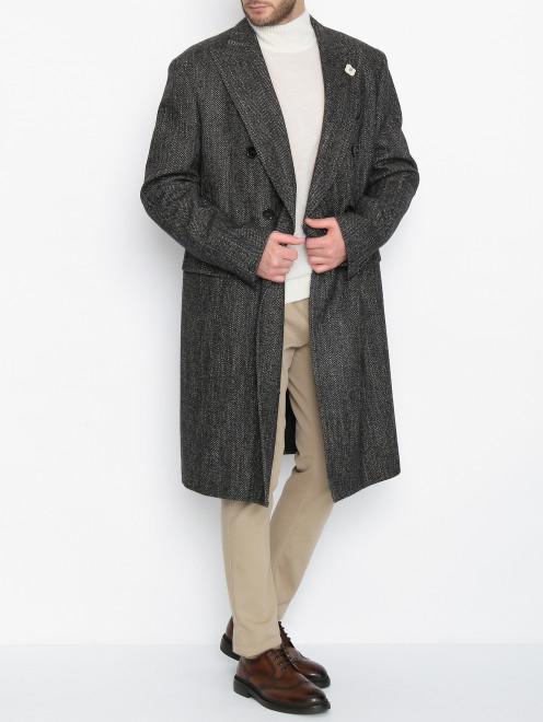Двубортное пальто из шерсти с узором LARDINI - МодельОбщийВид