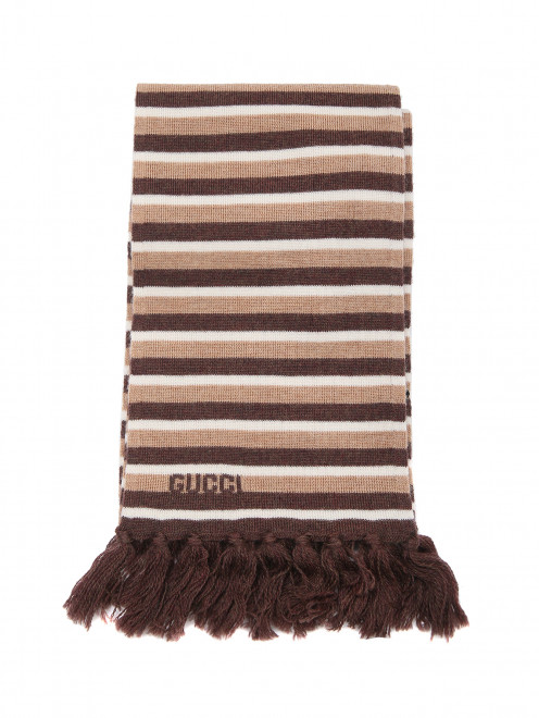 Шерстяной шарф с бахромой и узором Gucci - Общий вид