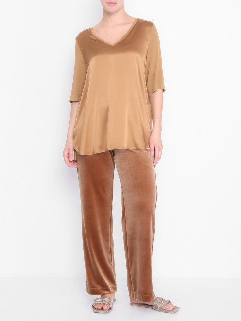 Блуза из смешанного шелка с V-образным вырезом Marina Rinaldi - МодельОбщийВид