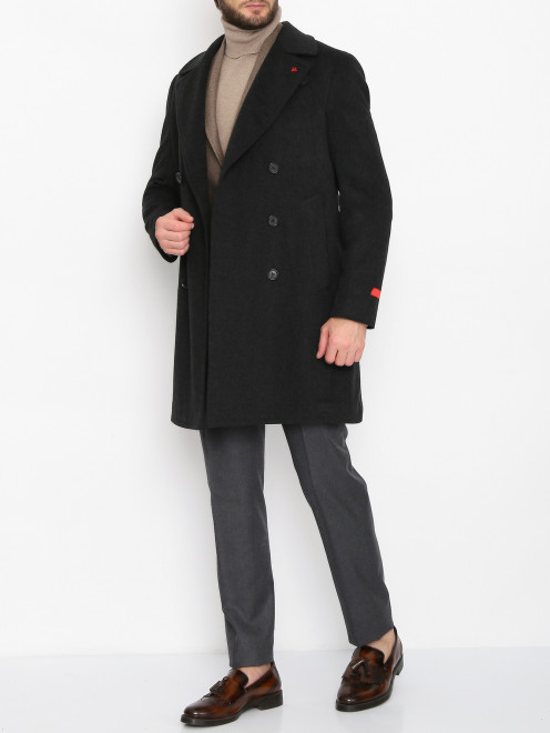 Двубортное пальто из шерсти с карманами Isaia - МодельОбщийВид