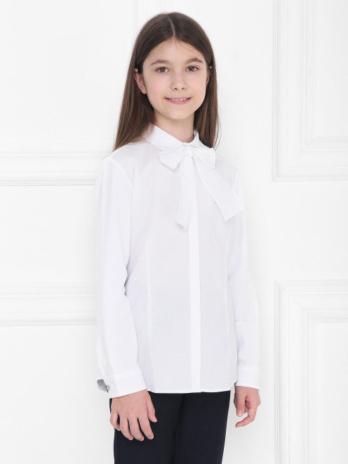 Блуза из хлопка со съемным бантом Aletta Couture - МодельВерхНиз