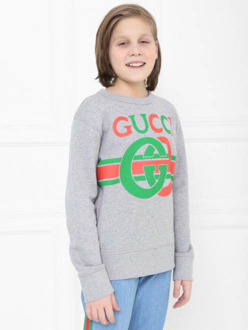 Свитшот хлопковый с принтом Gucci - МодельВерхНиз
